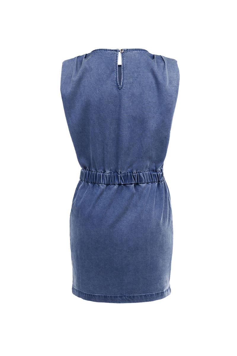 TENCEL™ Shoulder Pleat Mineral Wash Dress - ED119330: Dark Blue