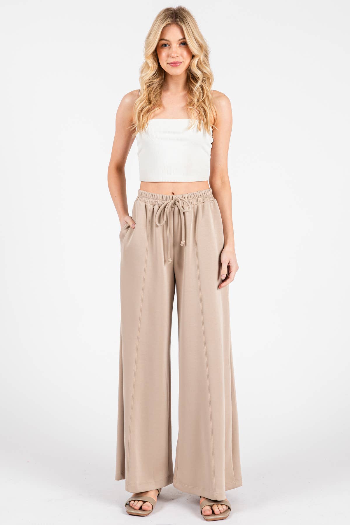 Modal Jersey Wide Leg Pants - NP70337: Stone