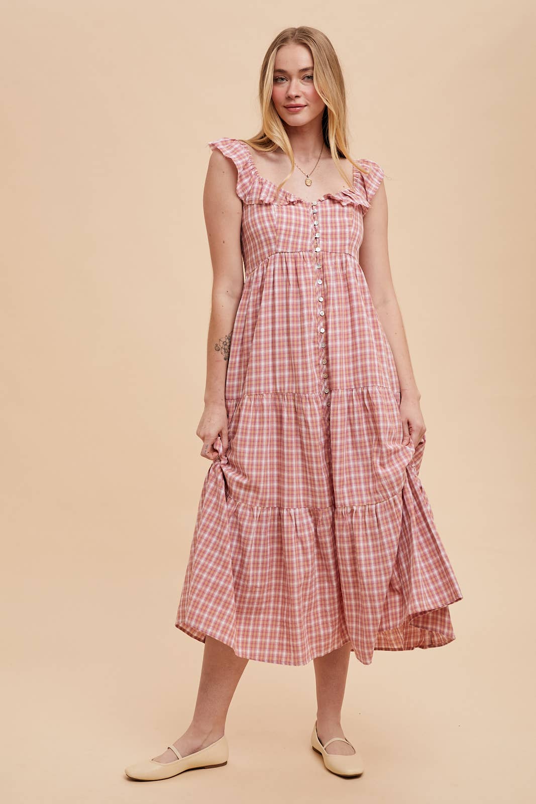 COTTON PLAID SUMMER DRESS: DUSTED MEADOW / ILD6256