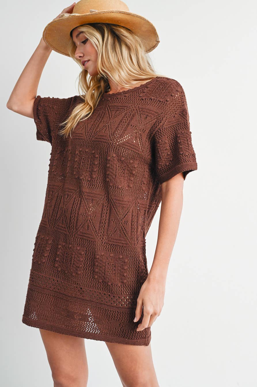 AZTEC KNIT SHIFT DRESS: NATURAL / D02051