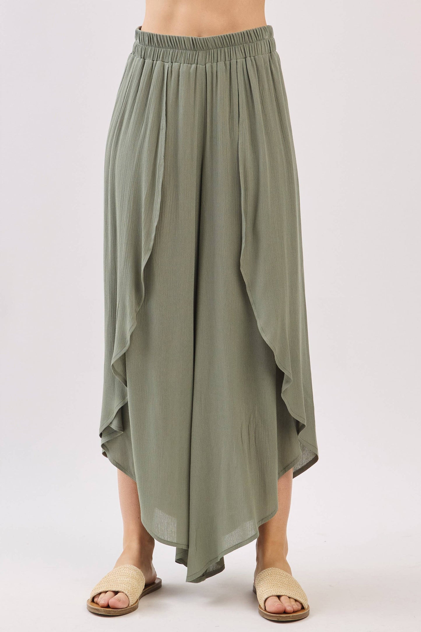 Overlap Detail Wide Leg Pants - NP70175: Vintage Denim