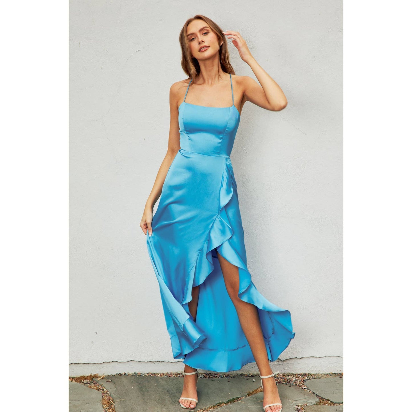 Going Out Open Back Ruffled Maxi Dress: SAGE / FD9733-CP112