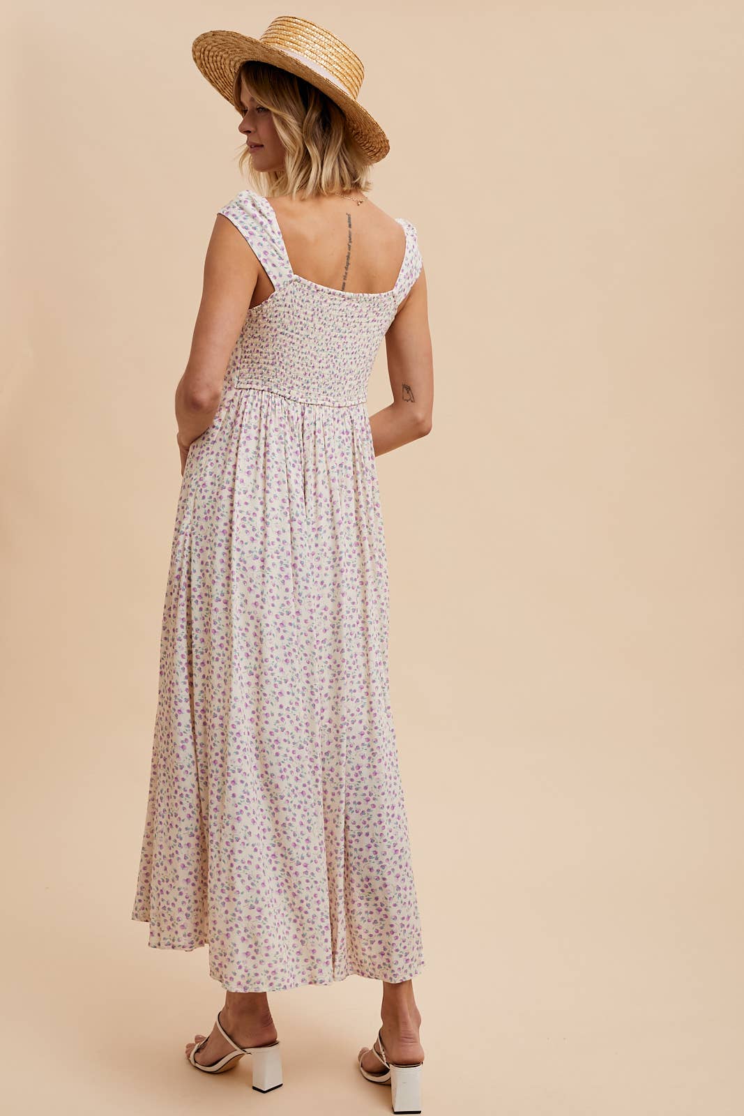 VISCOSE BUTTON DOWN FLORAL DRESS: LAVENDER / ILD5692
