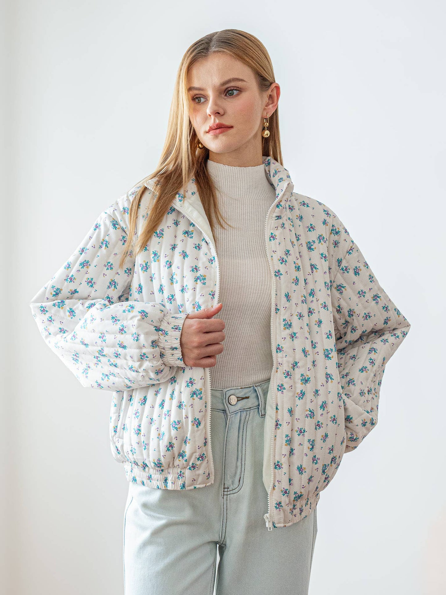 Dainty Floral Quilted Puffer Jacket: RP2457