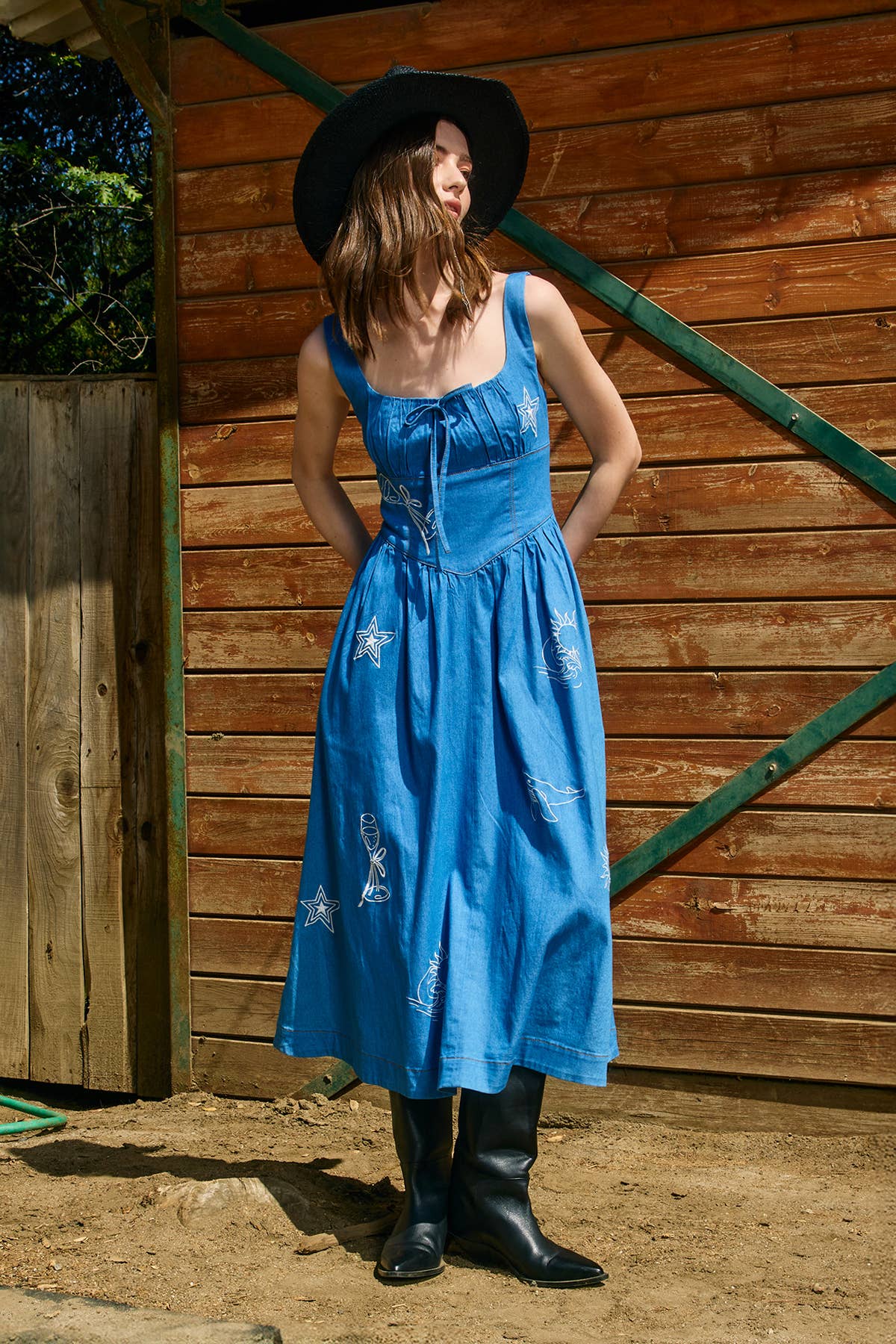 Denim Sundress with Embroidery - RD1175 : DENIM