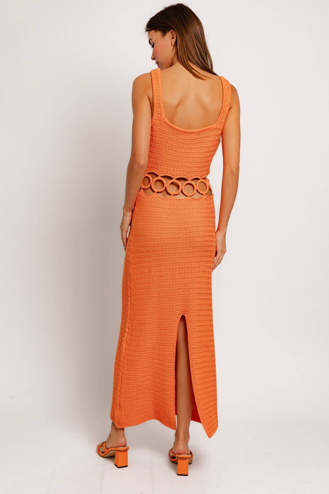 SQUARE NECK SLEEVELESS CROCHET MIDI DRESS: CREAM / MWD6871