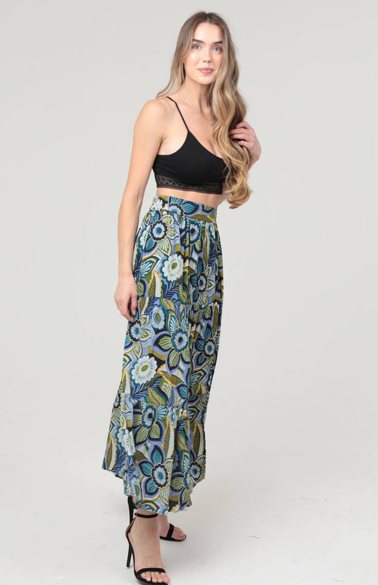 26N20-FR35 FLORAL PRINT MAXI SKIRT WITH HIGH SIDE SLIT