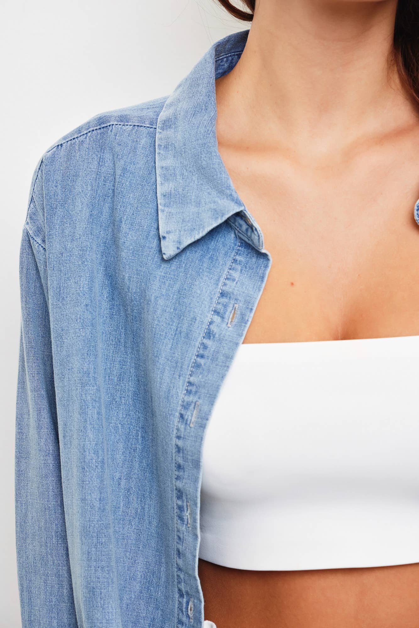 BTN UP COLLAR TOP: WASHED DENIM / DS0480