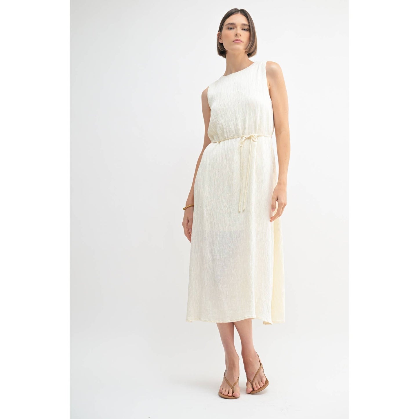TEXTURE SLEEVELESS MIDI DRESS: Blue / FD67968_1