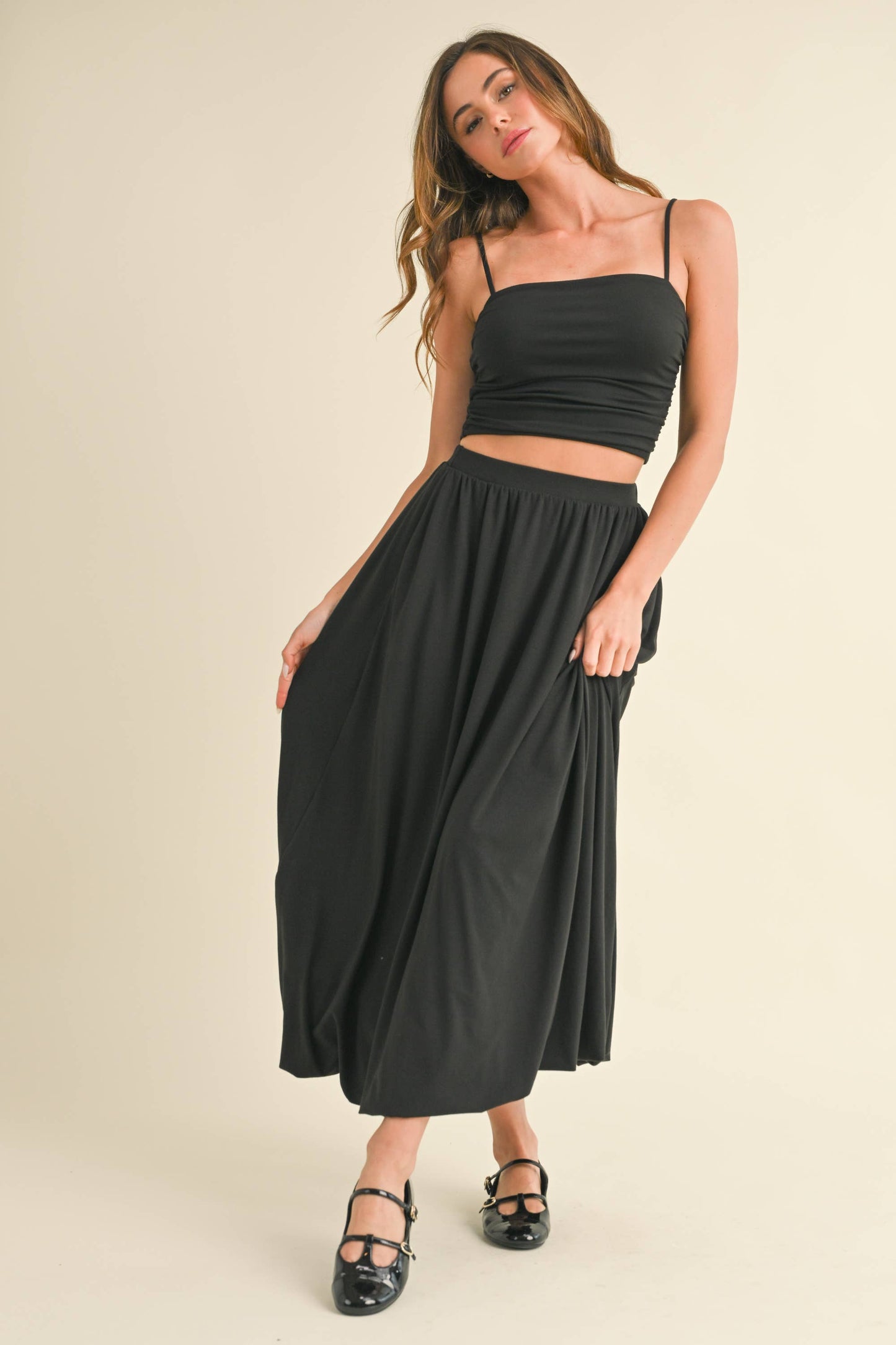 💖Only Skirt 💖ST5710 SLEEVELESS CROP TOP WITH BALLOON MAXI SKIRT