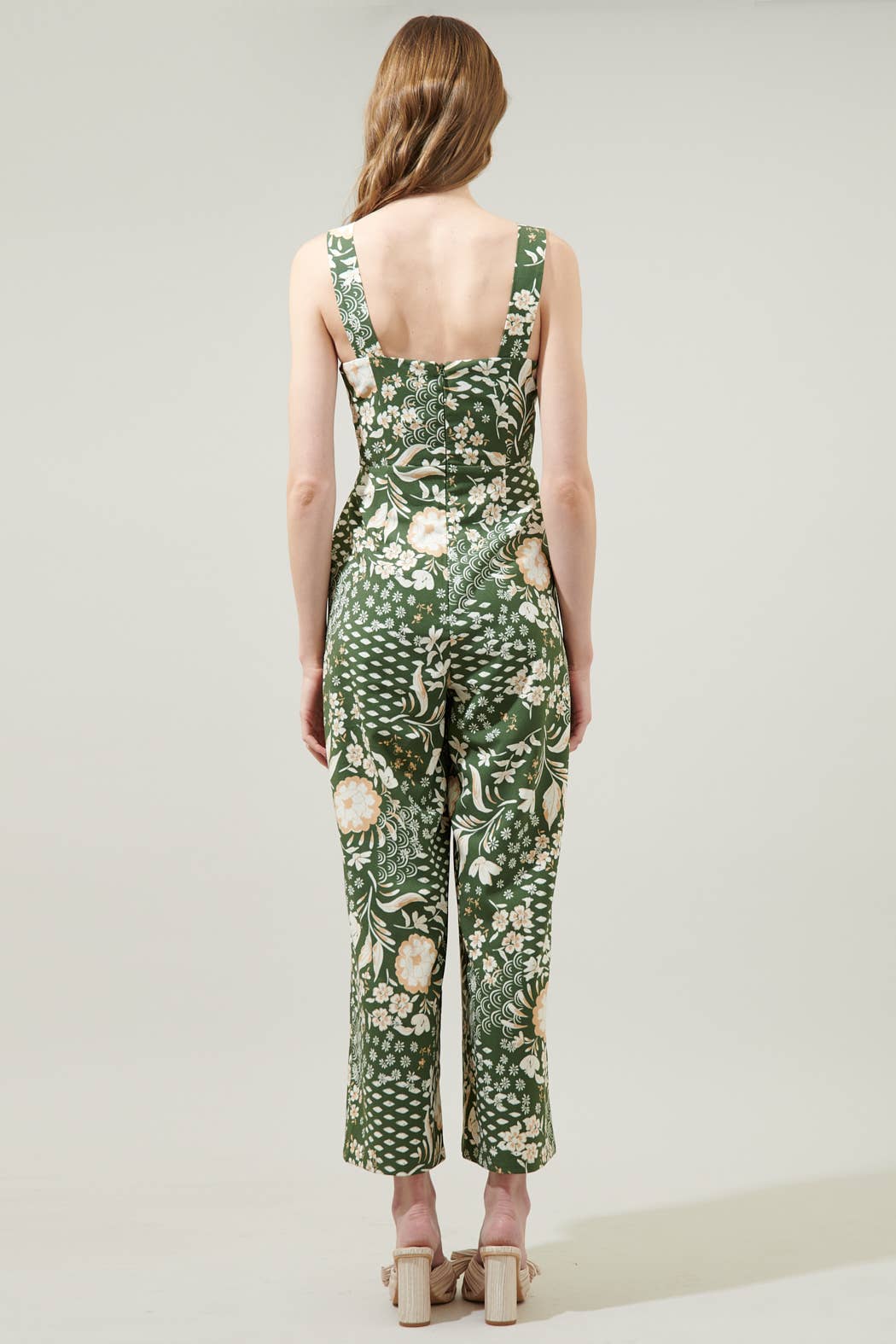 Fernwood Floral Sweet Stuff Wide Leg Jumpsuit: Olive Green