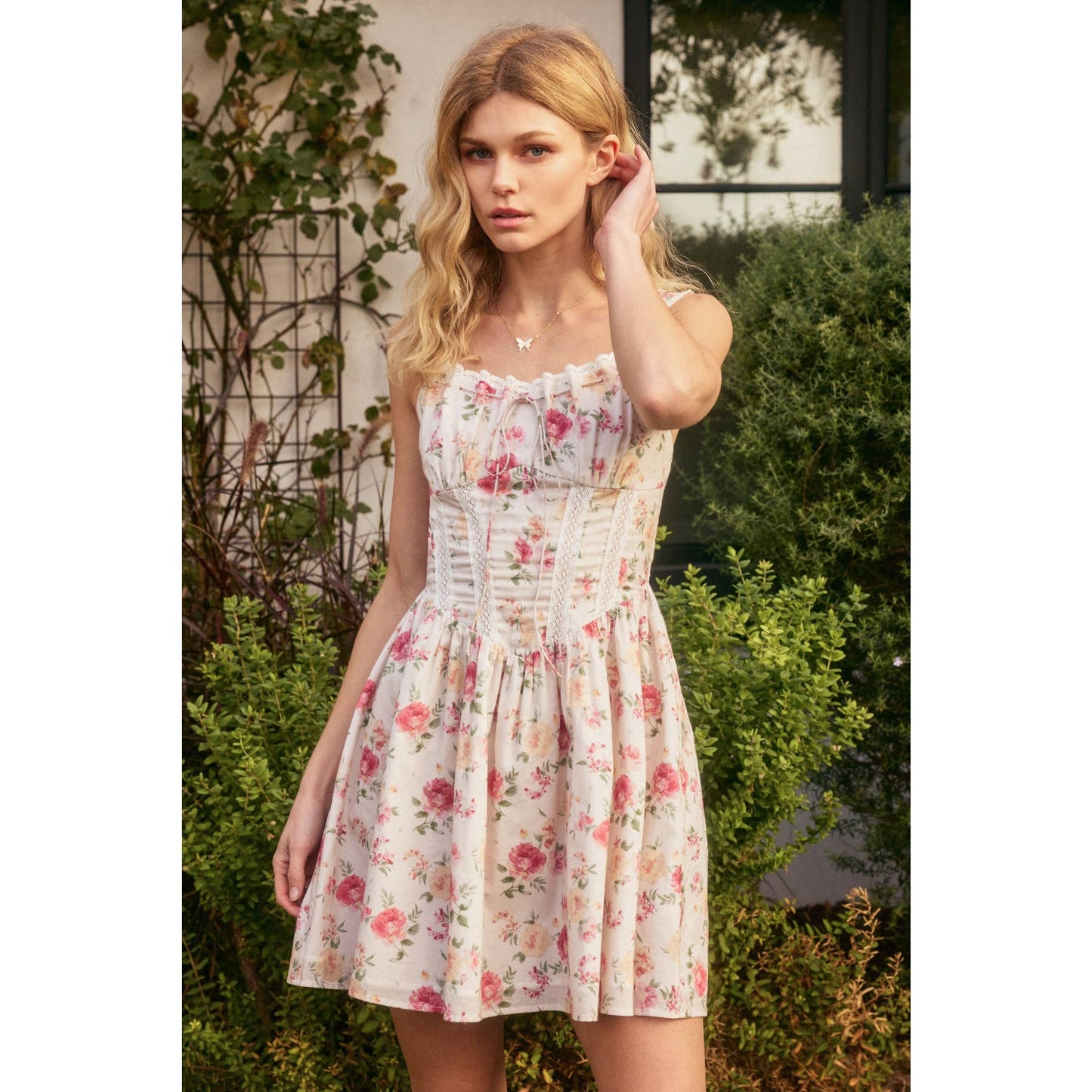 A Kiss Bustier Lace Trim Bustier Mini Dress: FADED ROSE / FD17449-P1576
