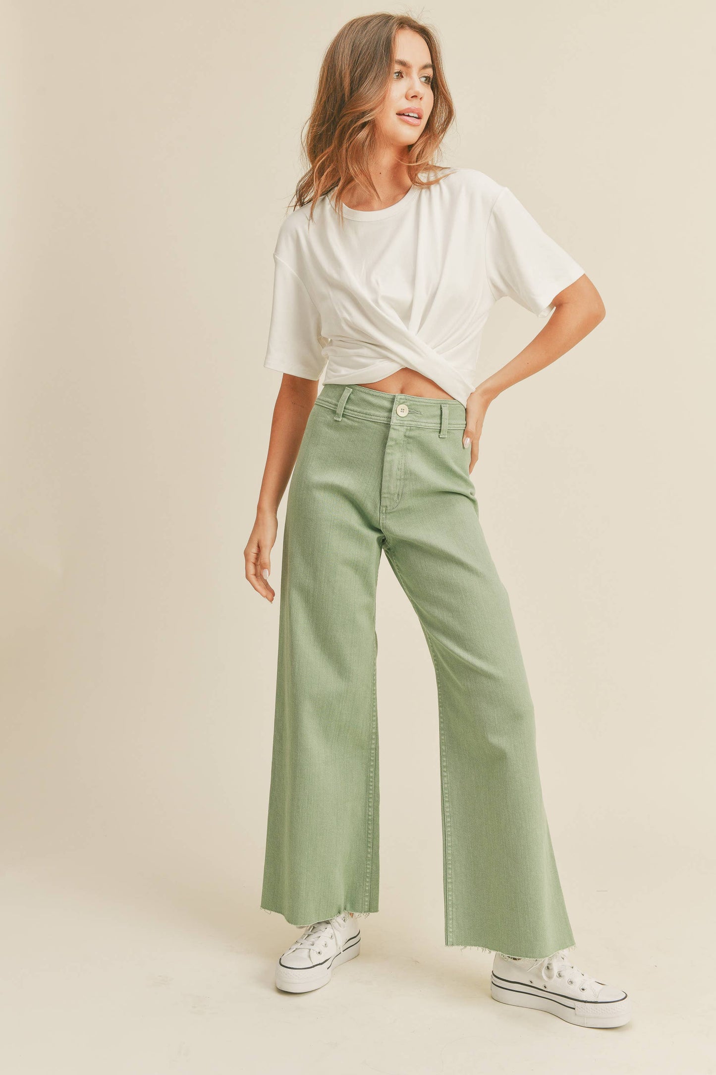 MMP623 STRAIGHT WIDE LEG DENIM PANTS: DENIM