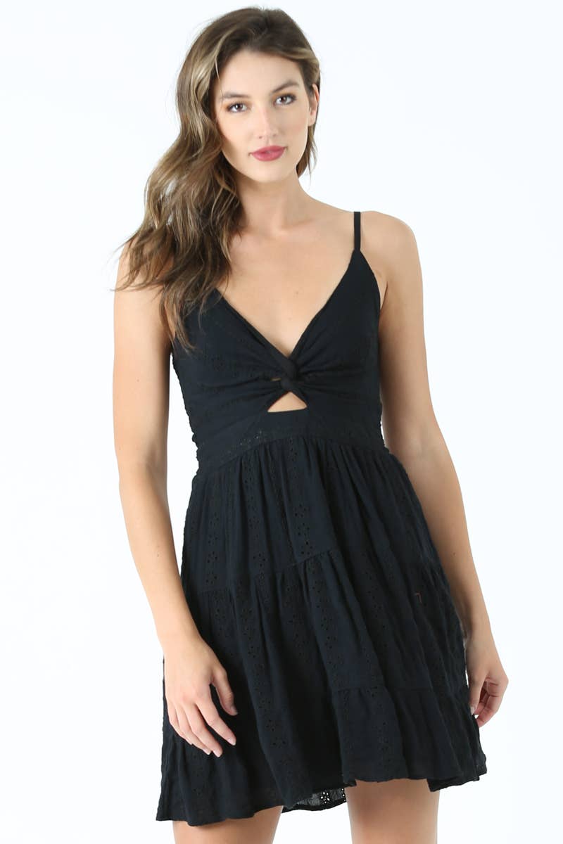 C4143-EMB ALL OVER EYELET EMBROIDERED V NECK TWIST FRONT CUT: WHITE