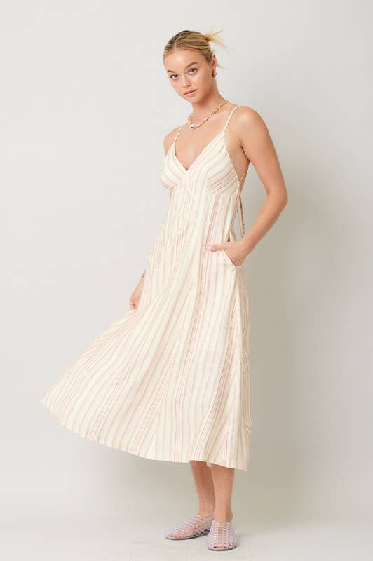 Stripe Print Open Back Maxi Dress: Blue IM8689