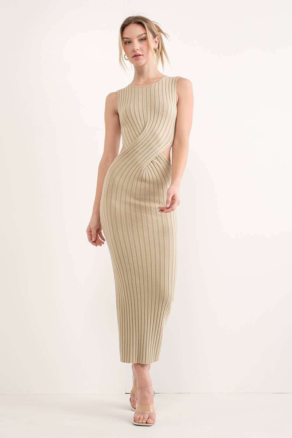 PSD555 CUT OUT RIBBED KNIT DRESS: BLACK