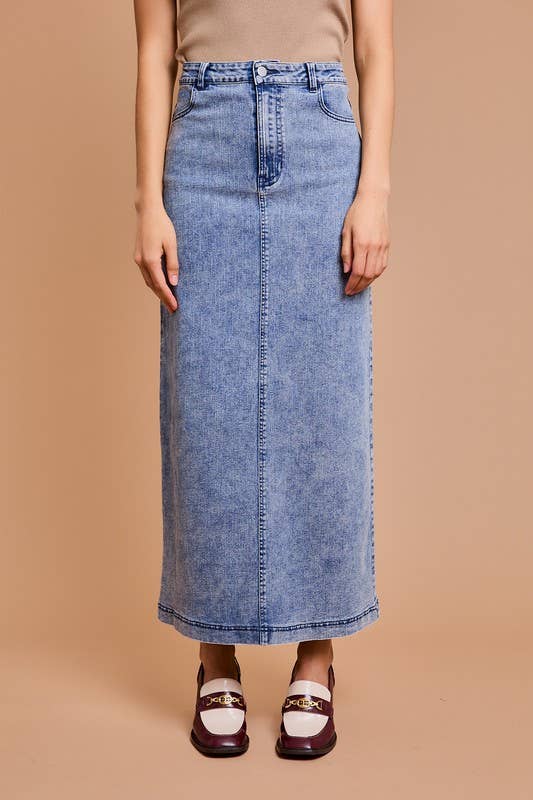 Flare Denim Long Skirt: Denim / MS7220G