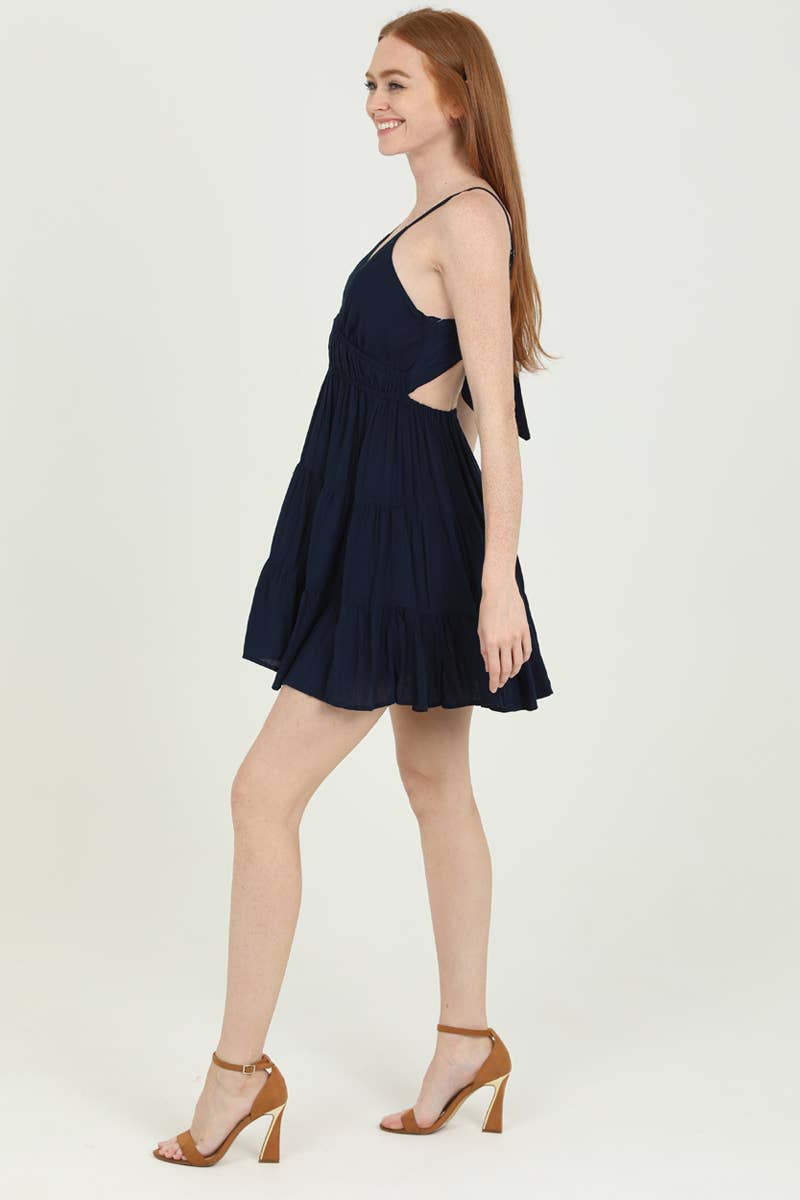 F4H12-ASIS V NECK OPEN BACK SUNDRESS: Black