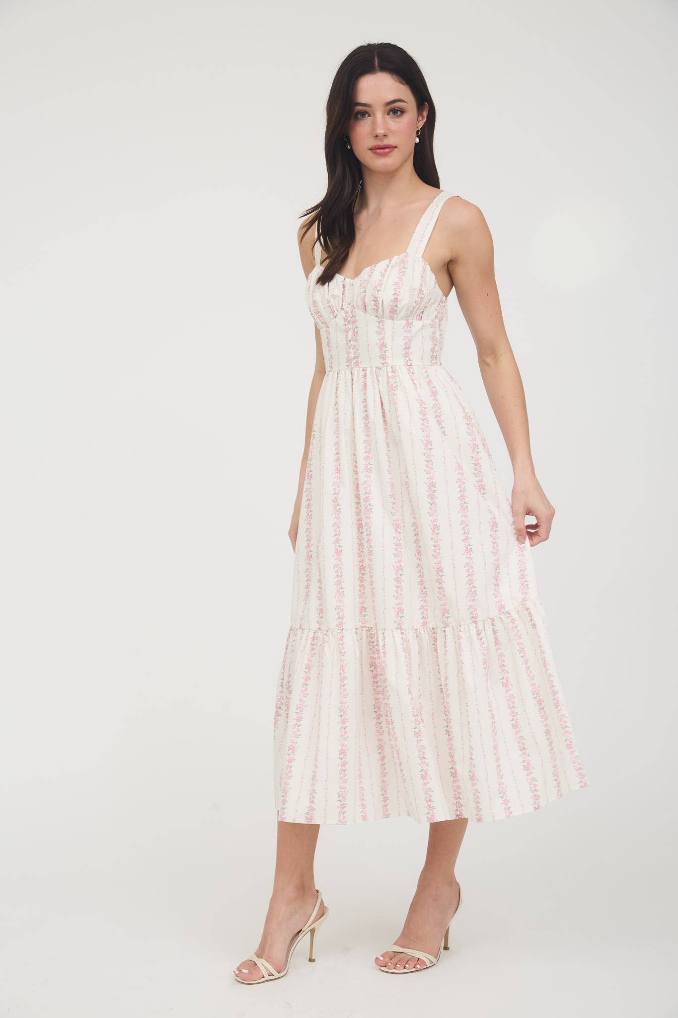 FLORAL STRIPE BUTTON DETAIL MAXI DRESS: BLUE B5SD1045