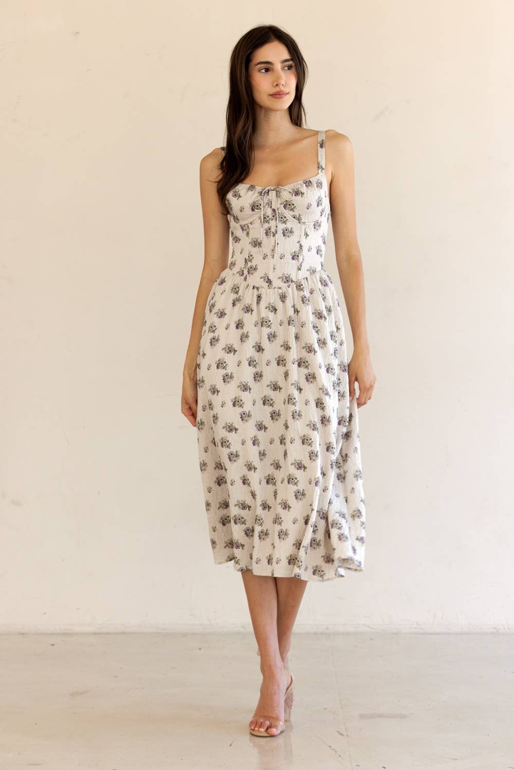 JD7715-FLORAL PRINT FIT-AND-FLARE MIDI DRESS