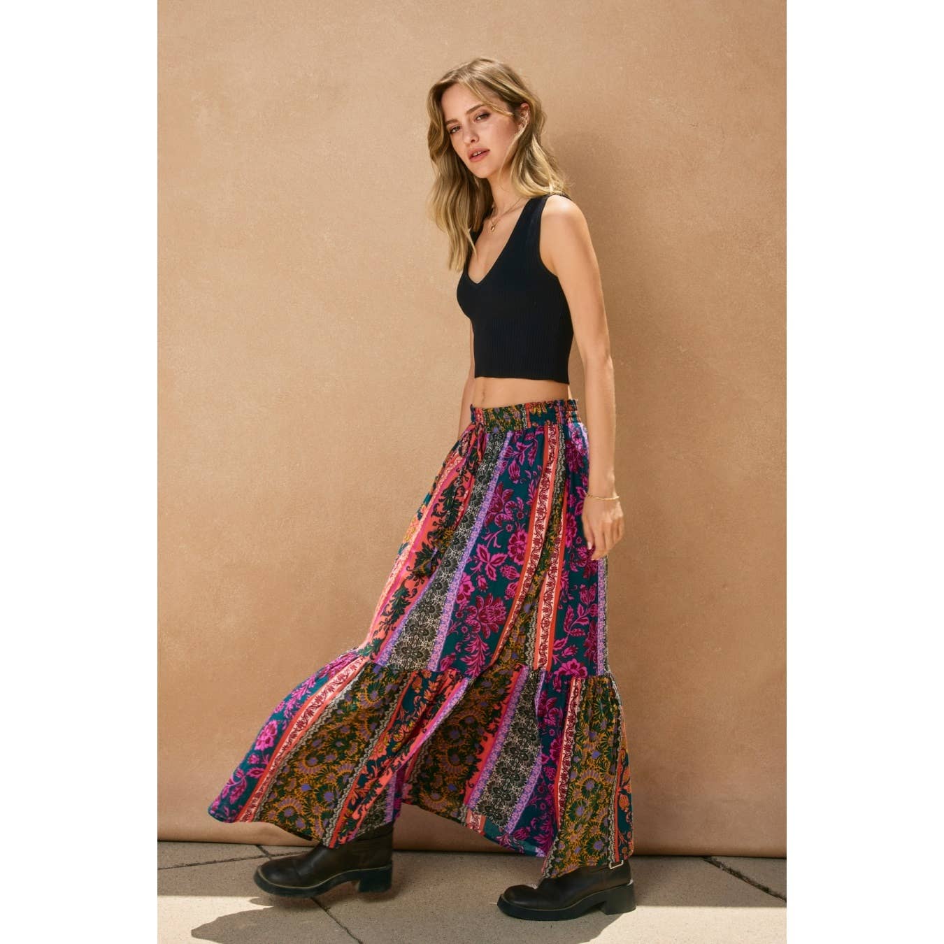 On The Road Tiered Maxi Skirt: PINE HARVEST / FS10692-P2135