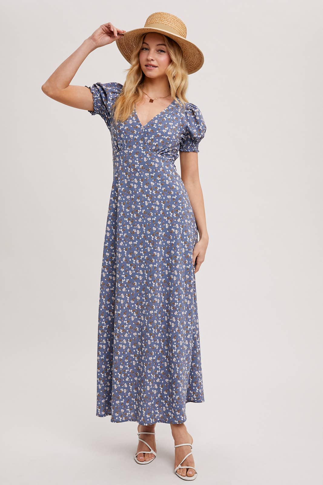 BOHO FLORAL PRINT V-NECK MAXI DRESS: Black / D02087