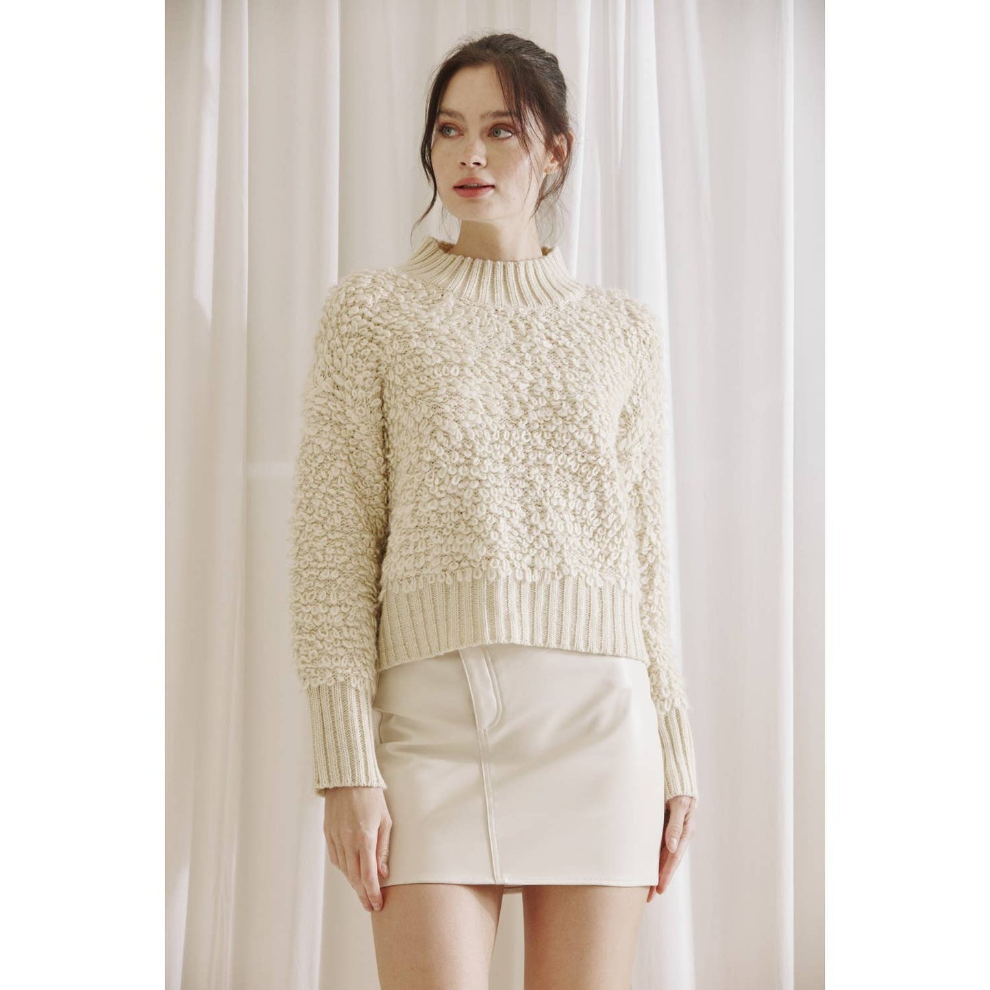JT3704 MONOCHROMATIC LOOP THICK KNIT PULLOVER SWEATER