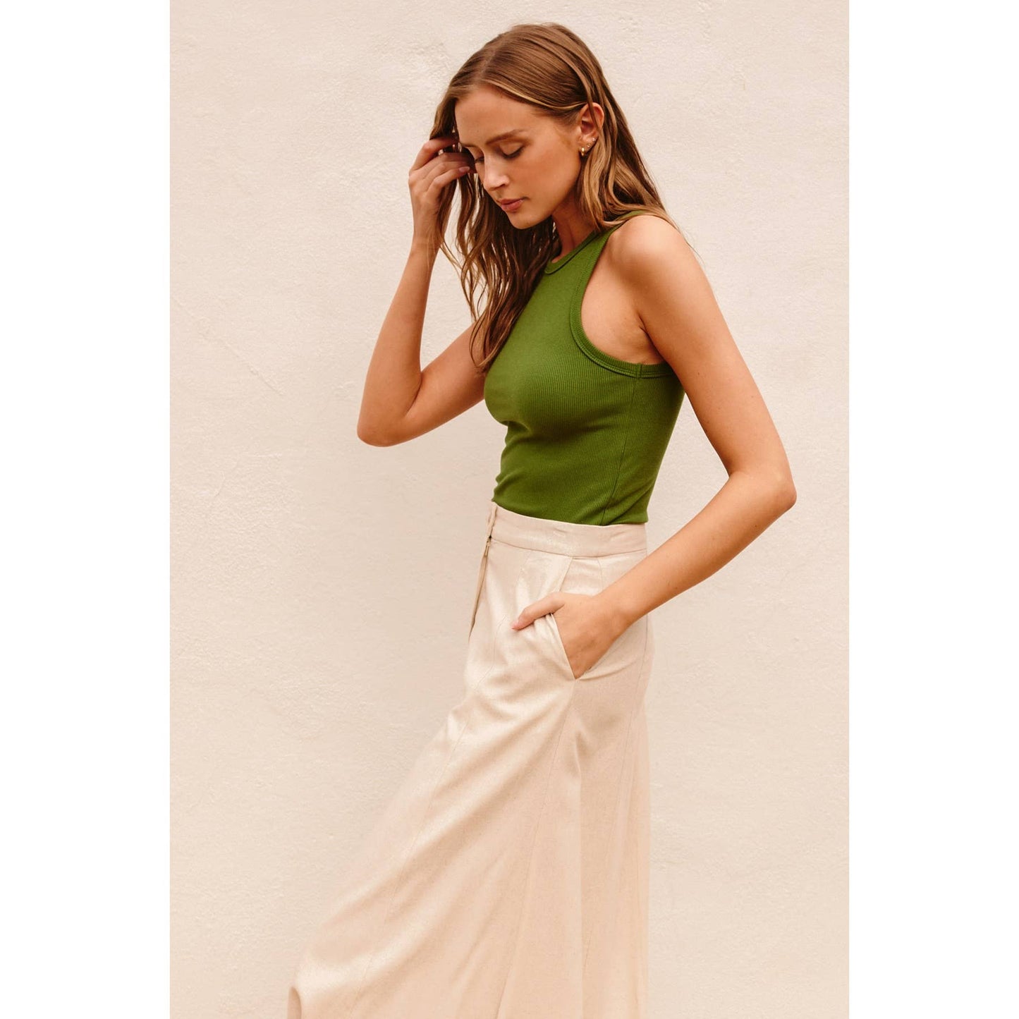 FT10597-P1364_2 Ribbed Racerback Tank Top: OLIVE