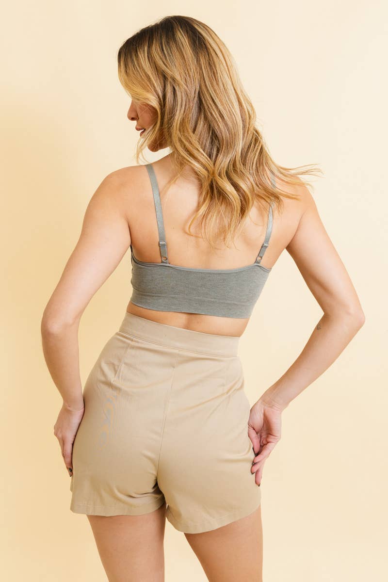 Ultra Soft Lace Trim Ribbed Padded Seamless Bralette: Olive