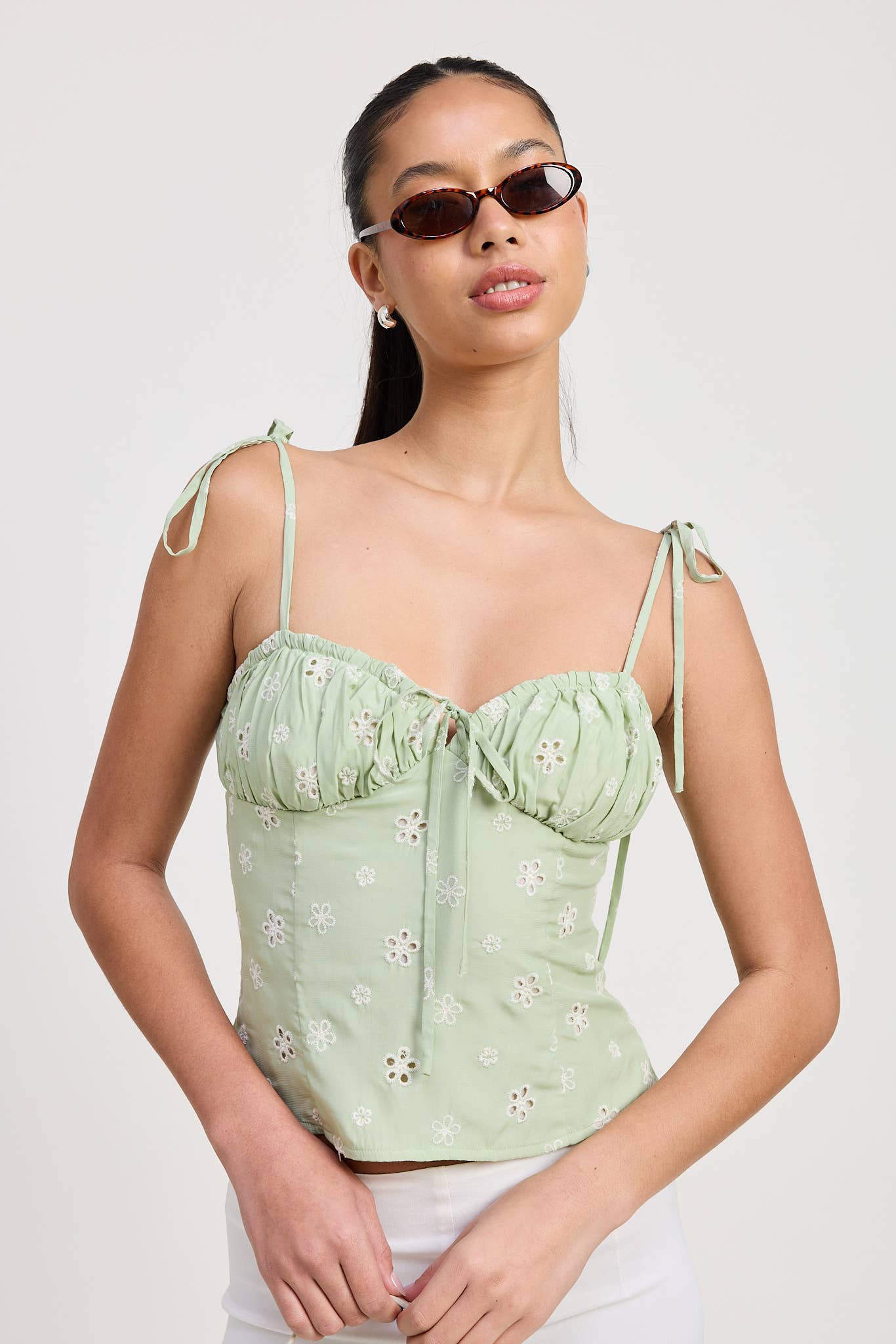 BUSTIER TOP WITH SHOULDER TIES: MINT / IPA2598T