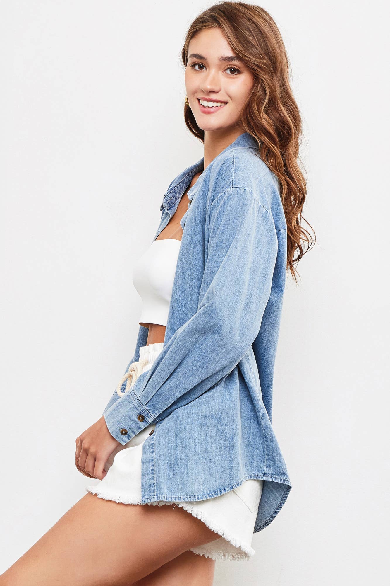 BTN UP COLLAR TOP: WASHED DENIM / DS0480