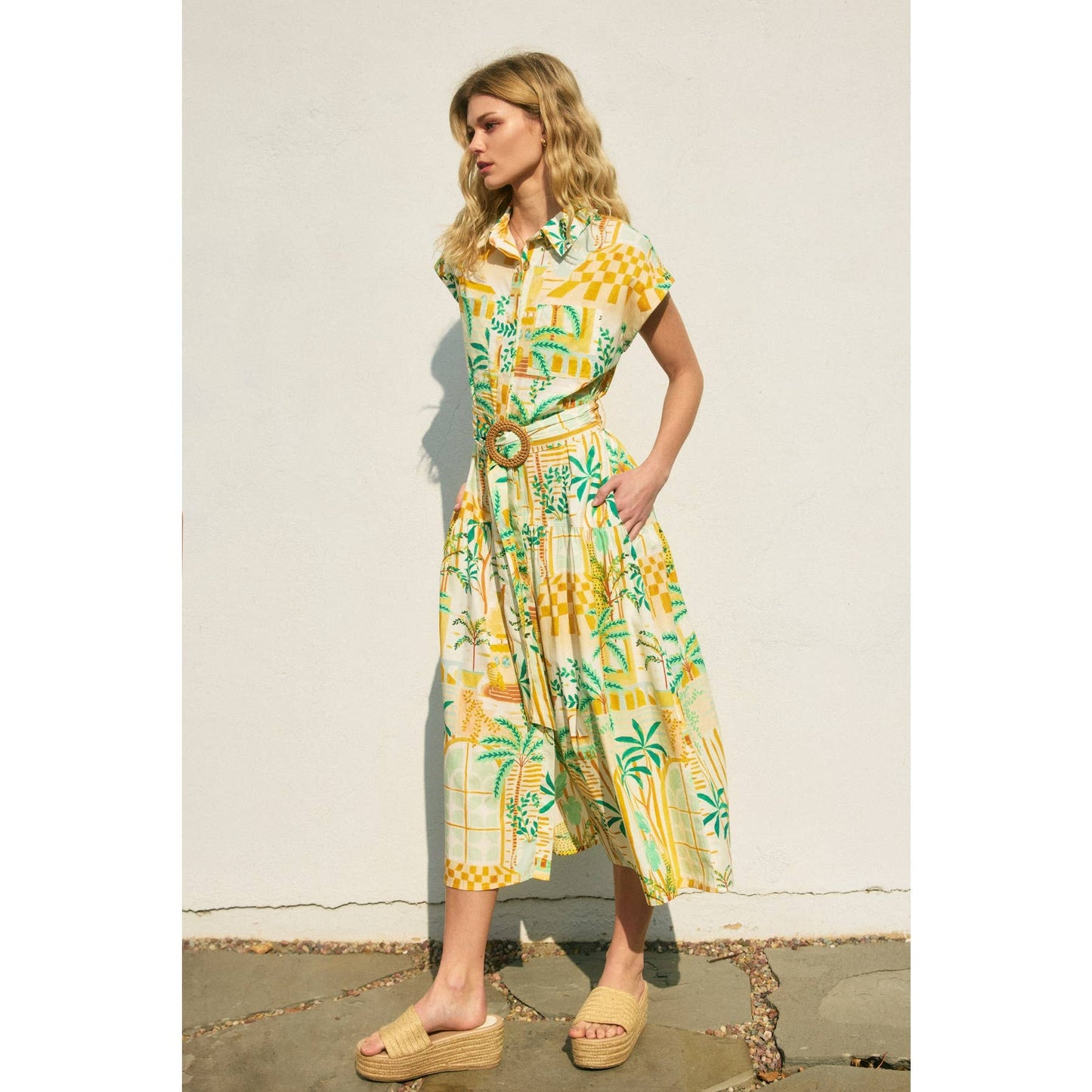 Dance In The Sand Sash Belt Shirt Dress: GREENHOUSE / FD11740-P1883