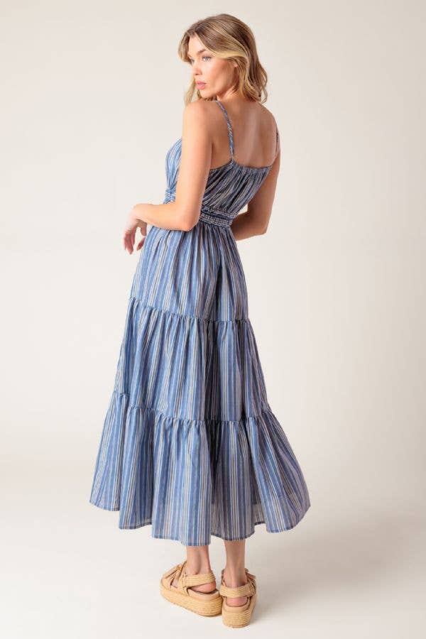 A striped woven midi dress - ID22001: DENIM BLUE STRIPE