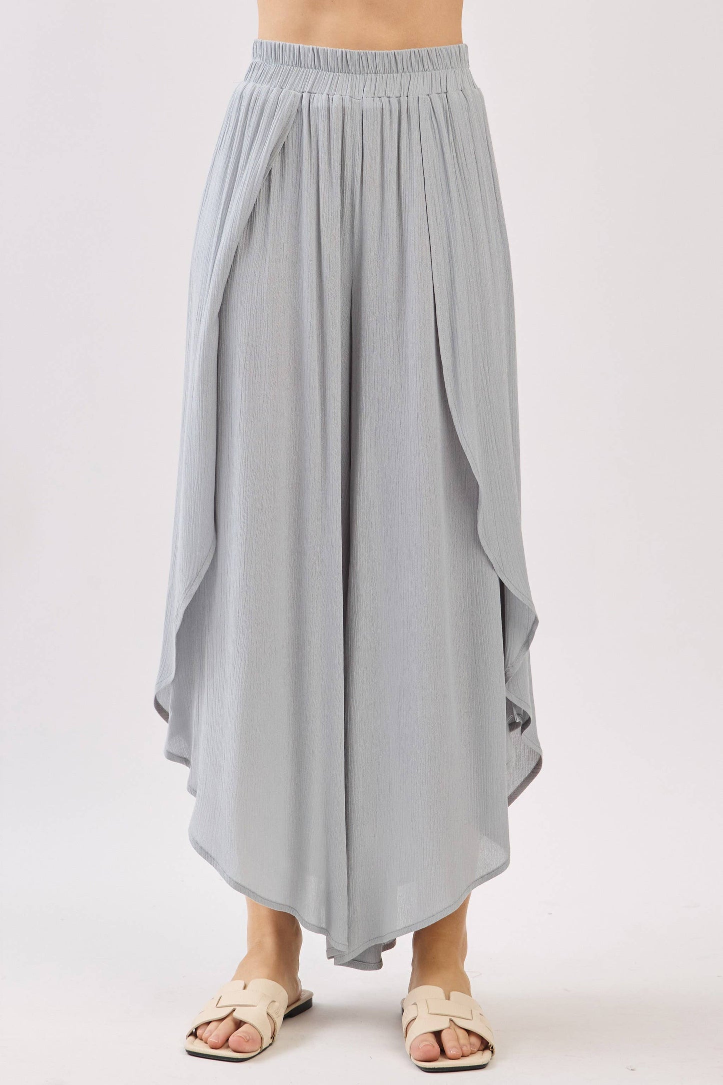 Overlap Detail Wide Leg Pants - NP70175: Vintage Denim