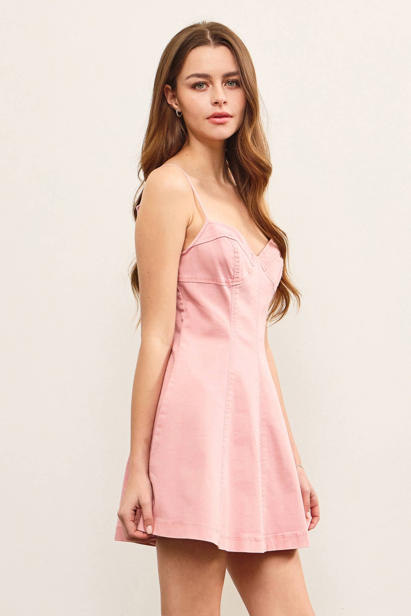 SWEETHEART NECK A LINE DENIM CAMI DRESS: White / DS0841