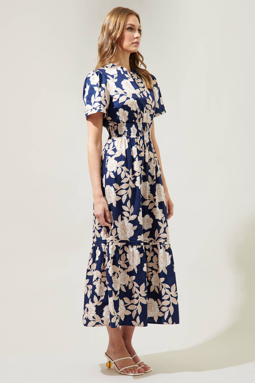 Lilo Night Tropics Belraj Poplin Midi Dress: NavyCream