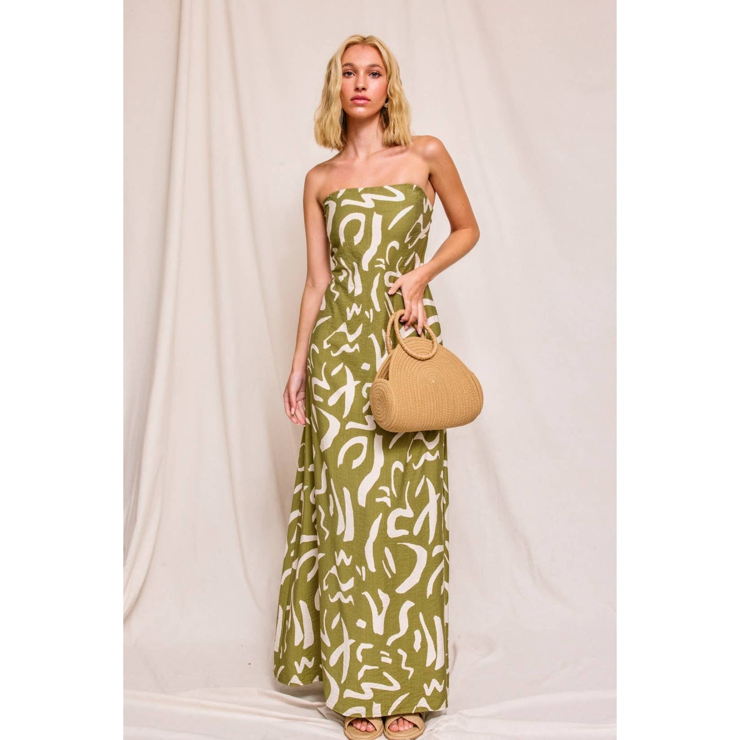 Modern Possibilities Strapless Drape Back Maxi Dress: BLACK NATURAL / S-M-L(2-2-2)