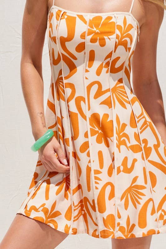 Printed Contrast Binding Dress: Tangerine / IM8717A