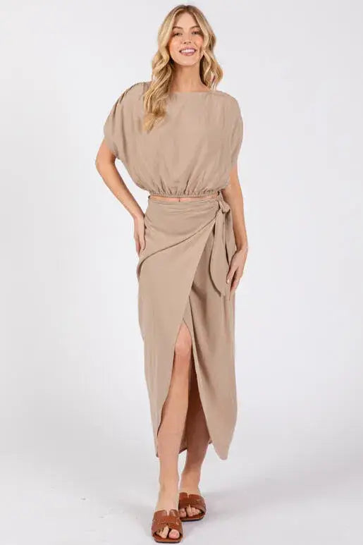 Wrap Midi Skirt With Side Tie - NS80148A: Sage Green