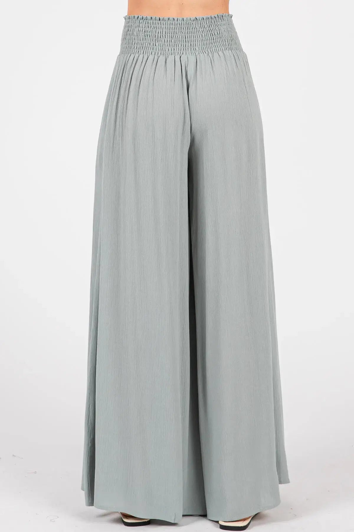 Smocked Waist Wide Leg Pants - NP16530Y: Military Green