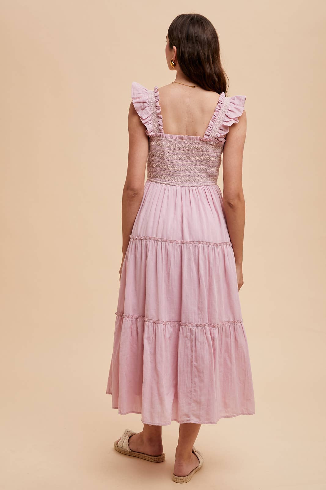 CONTRAST STITCHED SMOCKED MAXI DRESS: AIRY BLUE / ILD6242