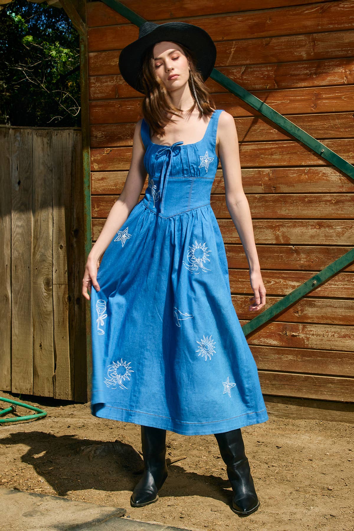 Denim Sundress with Embroidery - RD1175 : DENIM