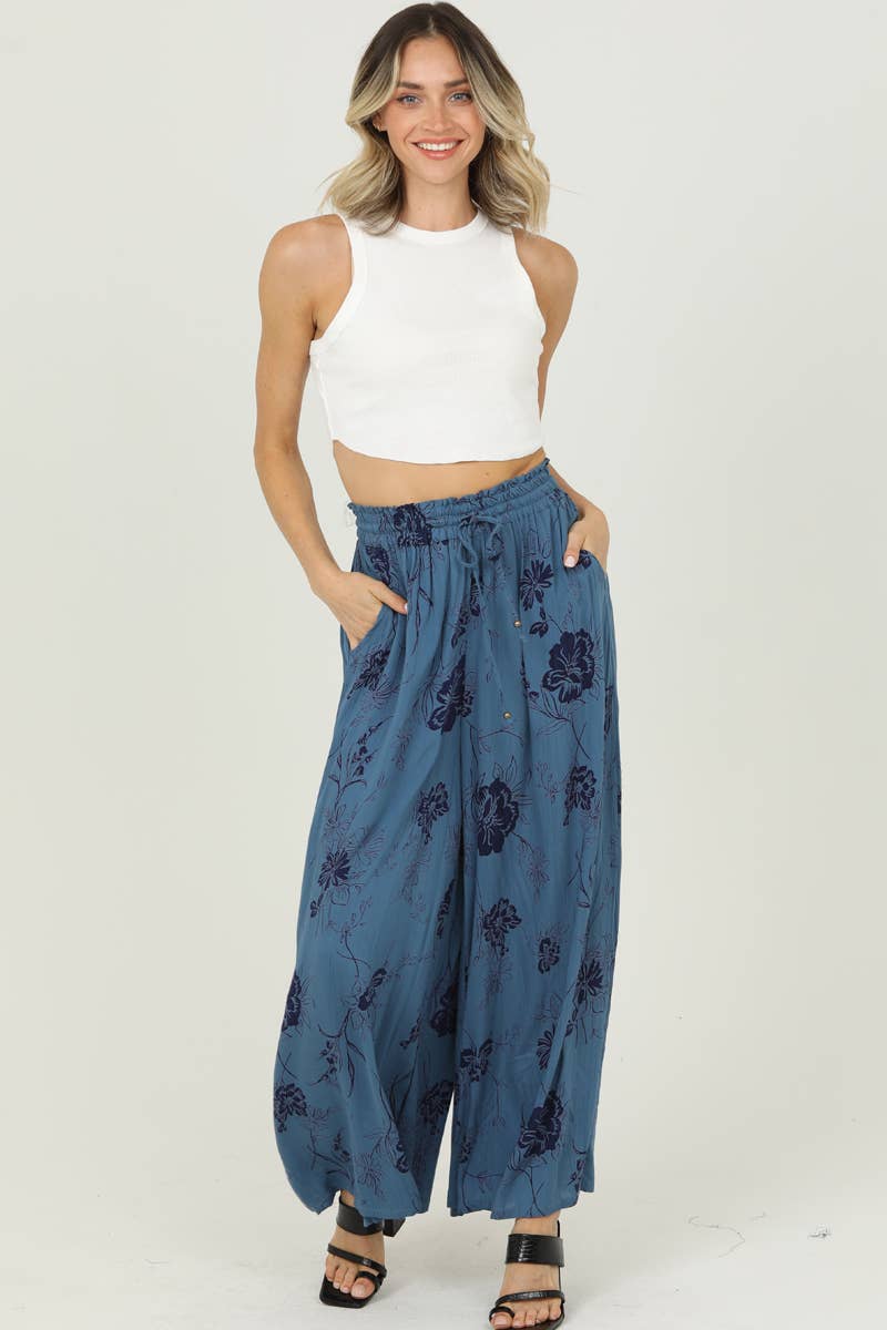25T20-FQ70 PRINTED WIDE LEG PANTS WITH POCKETS