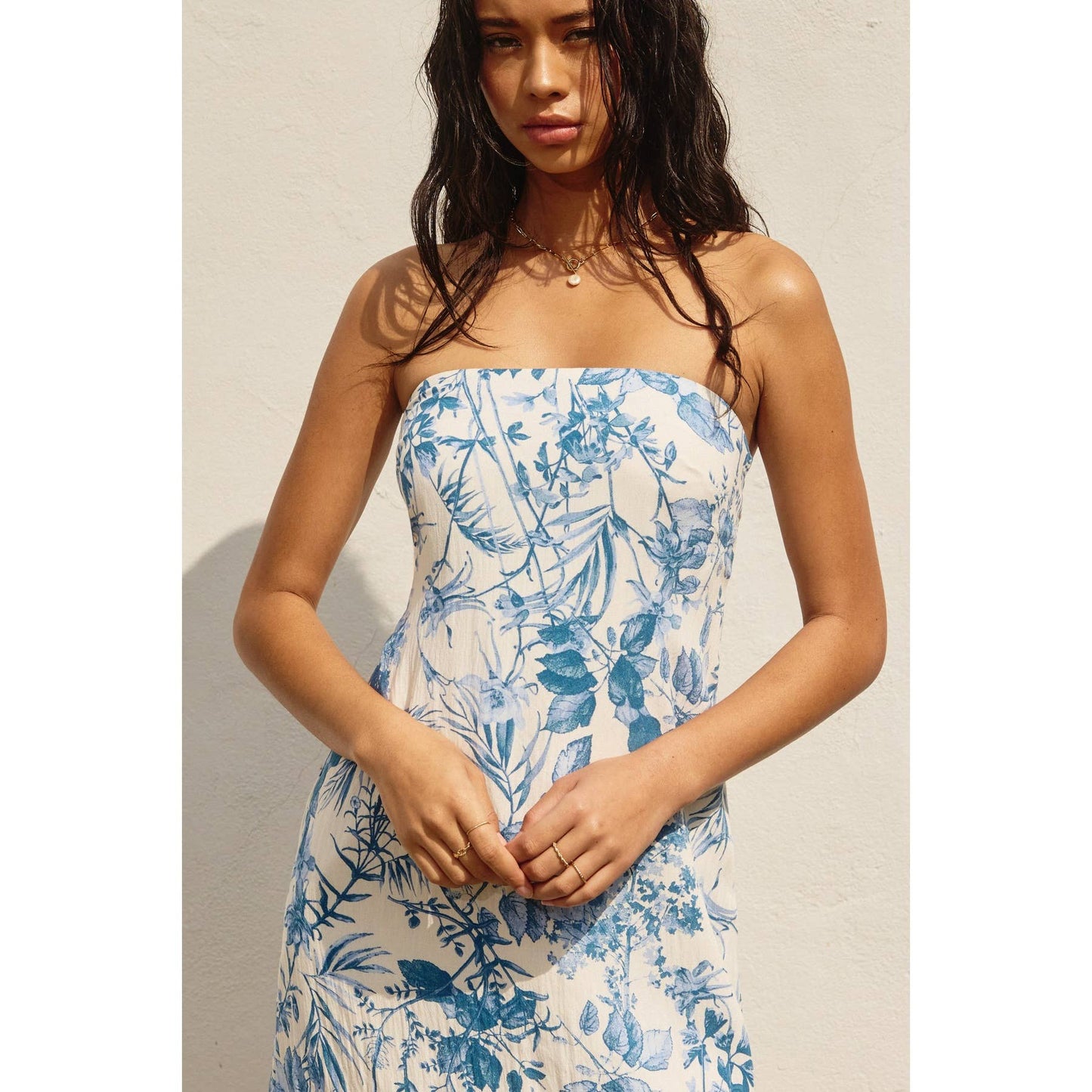 Love Letter Strapless Tie Back Mini Dress: PORCELAIN BLUE / FD12562-P1575