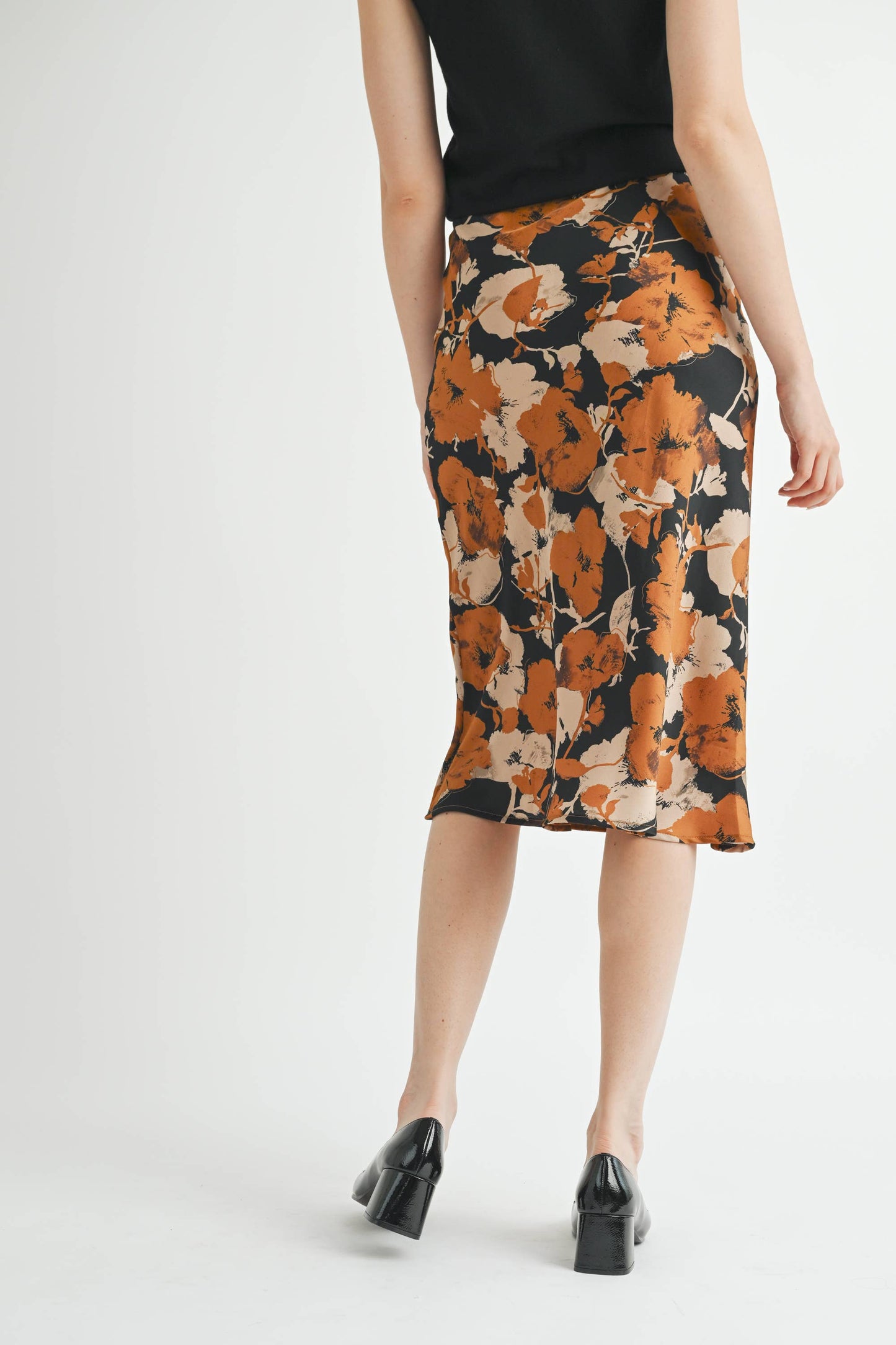 FLOWER PRINT BIAS CUT MIDI SKIRT : BLACK COMBO / FS67306