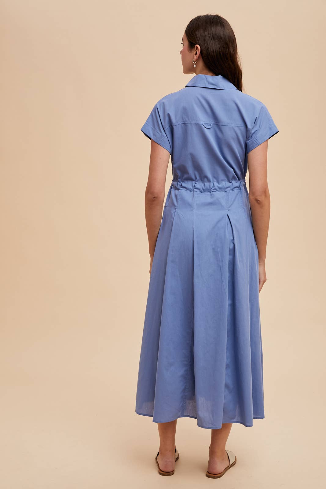 BUTTON DOWN SHIRT MAXI DRESS: OLIVE PALM / ILD6353