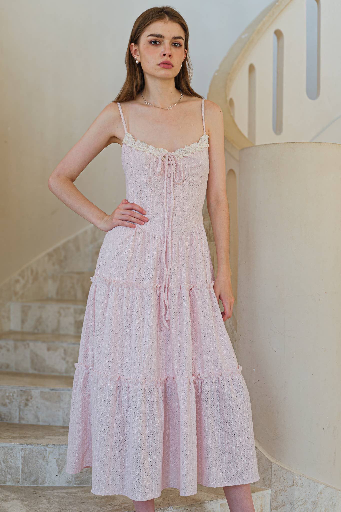 Soft Blush Heart Lace Maxi Dress: RP2586