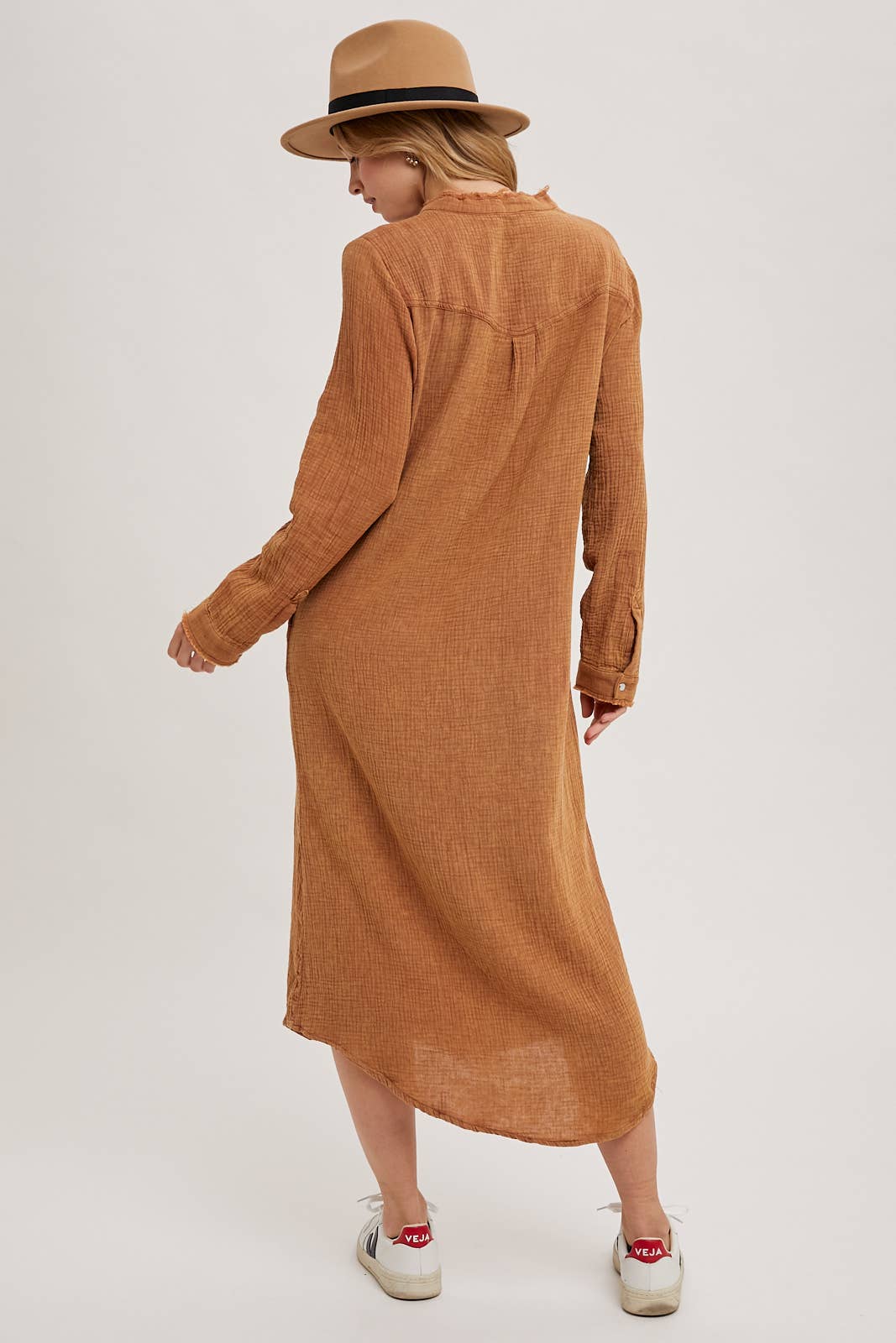 WASHED DENIM MIDI BUTTON DOWN SHIRT DRESS: ASH / D01666