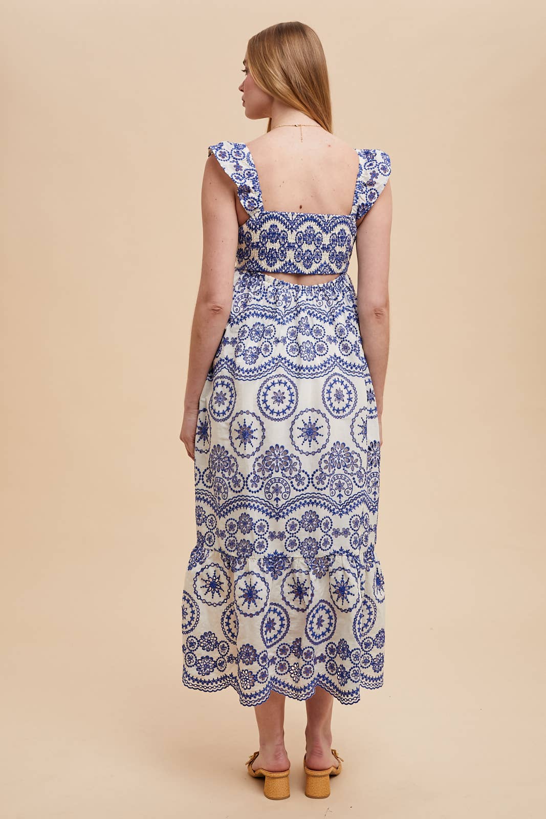 COTTON EMBROIDERED EYELET MAXI DRESS: SANTORINI / ILD6265