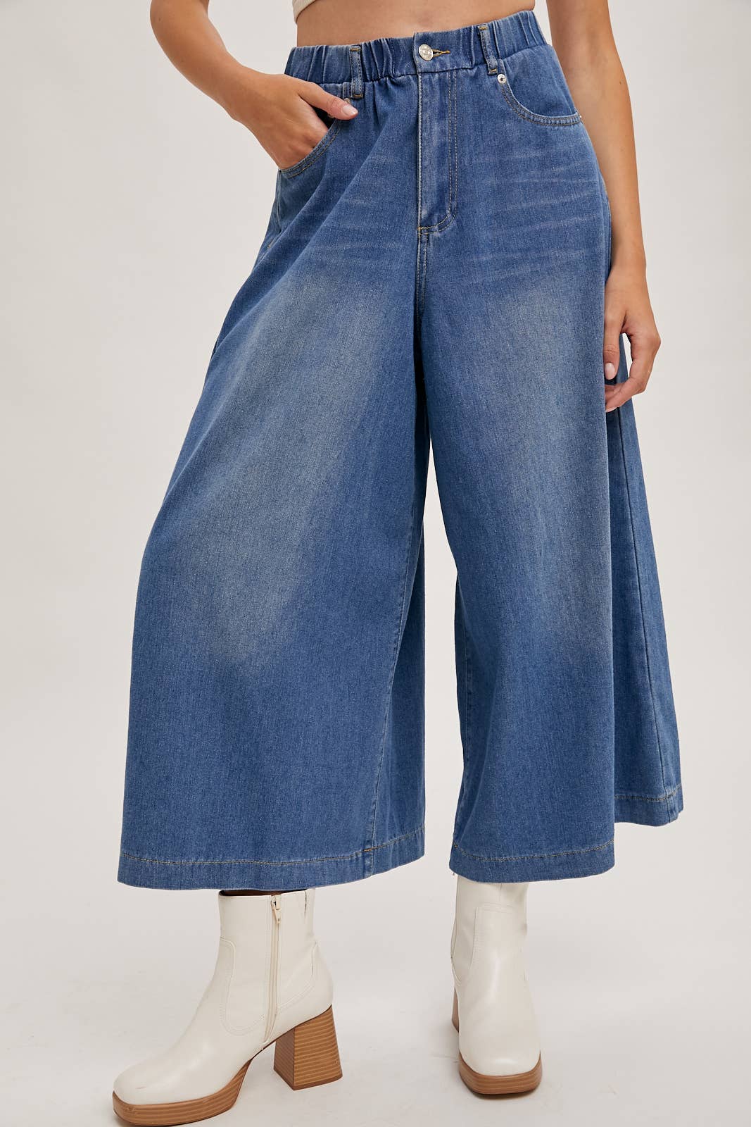 DENIM WIDE LEG CROP JEANS: LT.WASH / B02227